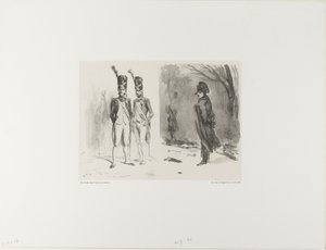Blatt mit Skizze (Grenadier der Garde, Napoleon im Biwak) von Denis Auguste Marie Raffet