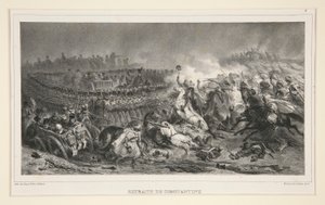 Die 2. leichte Kavallerie widersteht dem Ansturm der Araber, aus einem Satz von sechs, betitelt Retraite de Constantine von Denis Auguste Marie Raffet