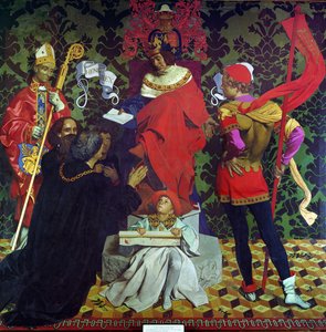 John Cabot und seine Söhne erhalten die Charta von Heinrich VII. zur Suche nach neuen Ländern von Denis William Eden