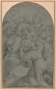 Der heilige Franziskus von Assisi verehrt die Jungfrau und das Kind
