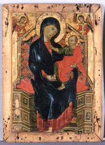 Thronende Madonna mit Kind und zwei Engeln, ca. 1300 (Tempera auf Pappelholz) von Deodato Orlandi Deodato Orlandi