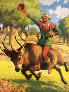 Robin Hood auf dem Rücken eines Hirsches