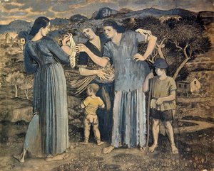 Mütter und Kinder in der Landschaft von Derwent Lees