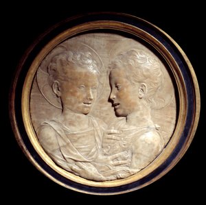 Jesus Christus und Johannes der Täufer als Kinder. Relief auf rundem Marmor von Desiderio da Settignano (1428-1464) 15. Jahrhundert Paris, Musée du Louvre von Desiderio da Settignano