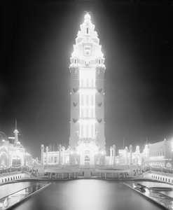 Dreamland bei Nacht, Coney Island, New York City, um 1905 (s/w Foto)