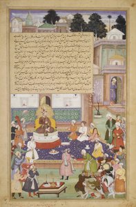 Sultan Bayazid vor Timur, Folio aus einem Akbarnama Geschichte von Akbar, ca. 1600 von Dharm Das