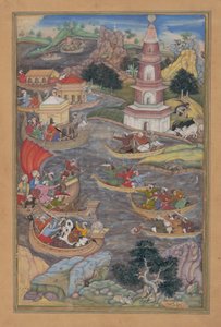 Alexander kämpft eine Seeschlacht, Folio aus einem Khamsa-Quintett von Amir Khusrau Dihlavi, 1597-98 von Dharmadas