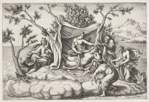 Latona gebiert Apollon und Diana auf der Insel Delos
