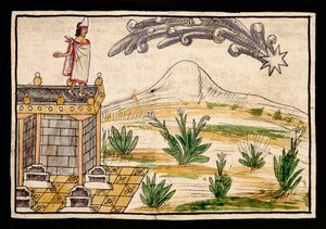 Montezuma beobachtet den Kometen, Miniatur aus der Geschichte der Indios