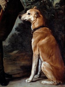 Porträt des Kardinalinfanten Ferdinand von Österreich im Jagdanzug (1609-1641): Detail des Hundes von Diego Velázquez