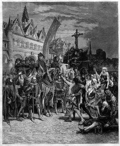 Etienne Marcel und die Verlesung der großen Verordnung von 1357, die eine von den Generalständen kontrollierte Monarchie einführte - Gravur nach dem Gemälde von Diogene Ulysse Napoleon Maillart