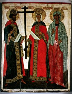 Ikone der Heiligen Konstantin, Helena und Agatha, Nowgoroder Schule, um 1500