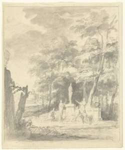 Arkadische Landschaft mit Figuren um eine Statue von Dionys van Nijmegen (possibly)
