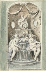 Entwurf für ein dekoratives Gemälde mit einem Brunnen von Dionys van Nijmegen