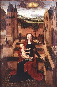 Madonna und Kind auf einer Mauer sitzend von Dirck (circle of) Bouts