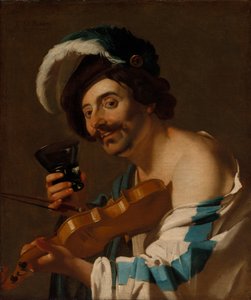 Geigenspieler mit einem Weinglas von Dirck Baburen van