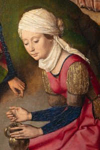 Pfarrkirche (Parochiekerk Sint-Pieter). Gemälde. Das letzte Abendmahl. Dirk Bouts. 1464-1468. Detail. Rechtes Panel. von Dirck Bouts