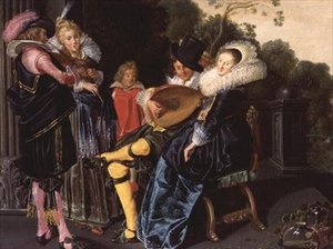 Eine elegante Gesellschaft beim Musizieren an einem Zierteich, 1621