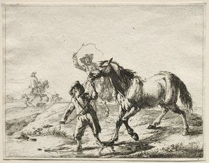 Ein Junge führt ein Pferd zum Trinken von Dirck Stoop