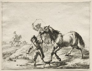 Ein Junge führt ein Pferd zum Trinken von Dirck Stoop
