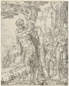 Achior an einen Baum gebunden von Dirck Volckertsz. Coornhert (attributed to)