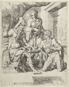 Eliëzer verspricht, eine Frau für Isaak zu finden von Dirck Volckertsz. Coornhert (attributed to)