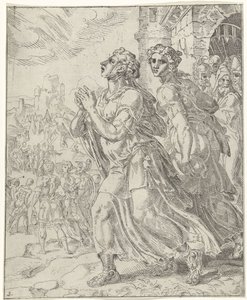 Judith und ihre Dienerin verlassen Bethulien von Dirck Volckertsz. Coornhert (attributed to)