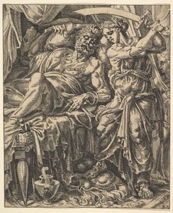 Judith enthauptet Holofernes, aus der Geschichte von Judith und Holofernes von Dirck Volkertsen Coornhert