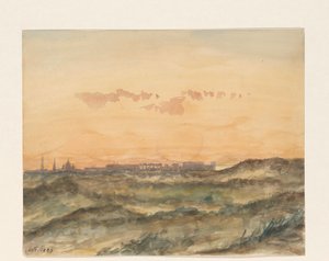 Landschaft mit der Silhouette einer Stadt in der Ferne von Dirk Arnoldus Tavenraat