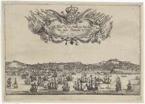 Ansicht der Stadt und des Hafens von Lissabon von Dirk Stoop