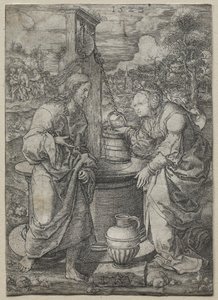 Christus und die Frau von Samaria von Dirk Vellert