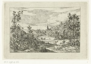 Dünenlandschaft und Blick auf Häuser und Kirche von Scheveningen