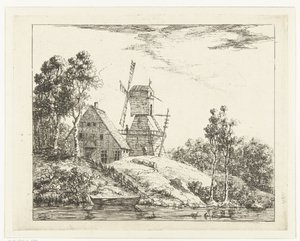 Landschaft mit Bauernhof und Mühle in Holstein von Dirk Vis Blokhuyzen