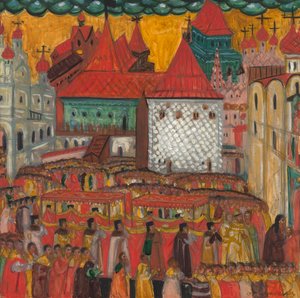 Prozession des Kreuzes zur Feier der Geburt von Peter dem Großen, 1917 von Dmitri Semyonovich Stelletsky
