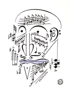 Dr. Musicus - ein Gesicht, gezeichnet mit musikalischer Notation