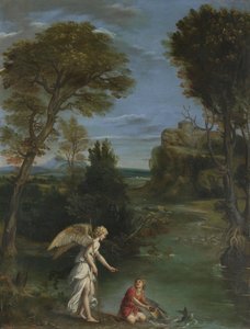 Landschaft mit Tobias, der den Fisch ergreift von Domenichino