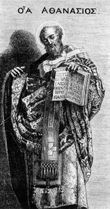 Athanasius von Alexandria (298-373) Kirchenvater, Stich nach einem Gemälde von Domenichino in der Kirche von Grottaferrata von Domenichino