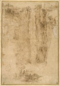 Landschaft mit einem Wasserfall; am Fuß zwei Männer, einer beritten von Domenichino