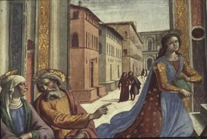 Die Jungfrau Maria im Tempel (Fresko) (Detail) von Domenico Ghirlandaio
