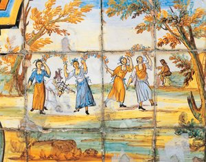 Detail der Majolika-Dekoration des Klosters der Klarissen