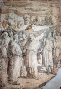 Geschichte von Moses auf dem Berg Sinai: Die Hebräer erwarten die Rückkehr von Moses. Vorbereitende Zeichnung für den Boden der Kathedrale von Siena
