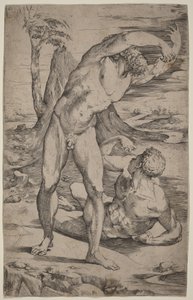 Zwei männliche Akte gestikulieren in einer Landschaft von Domenico Beccafumi