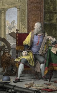 Darstellung des Malers und Bildhauers Leonardo da Vinci in seiner Werkstatt