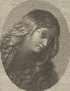 Der Kopf der Maria Magdalena, der nach rechts unten schaut, in einem ovalen Rahmen, nach Ren..., ca. 1745-1803 von Domenico Cunego