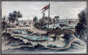 Ansicht des Pavlovsk-Parks mit dem Krankenhaus der Heiligen Maria Magdalena, ca. 1783 von Domenico Felice Lamoni