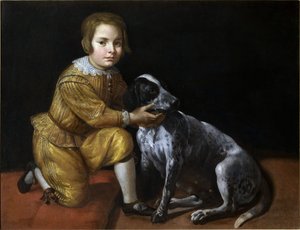 Porträt eines Jungen mit einem Hund von Domenico Fiasella