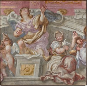 Gruppe der Tugenden: Glaube, Sehnsucht nach Gott, Aufrichtigkeit, Caritas, 1683-84