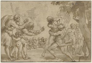 Herkules und Antäus von Domenico I Piola