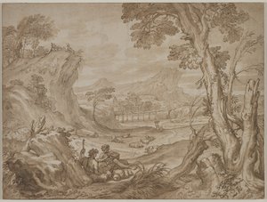 Landschaft mit Hirten (ca. 1700) von Domenico I Piola