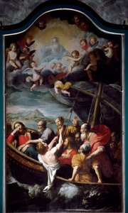 Der Heilige Nikolaus beruhigt den Sturm (Gemälde von Domenico Fiasella) von Domenico Il Sarzana Fiasella